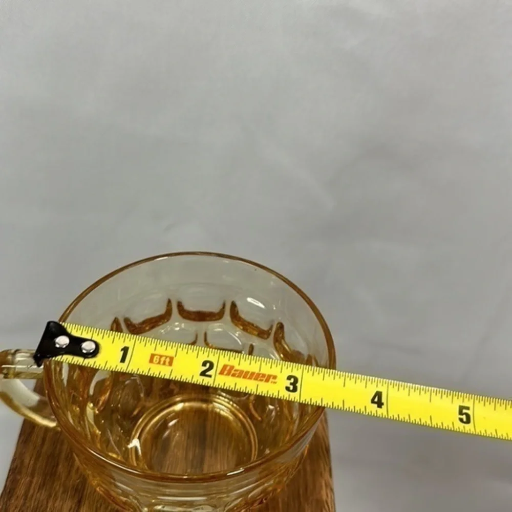 Vintage Glass Tea‎ Cup Yorktown Gold Yellow Thumbprint Bubble Glass